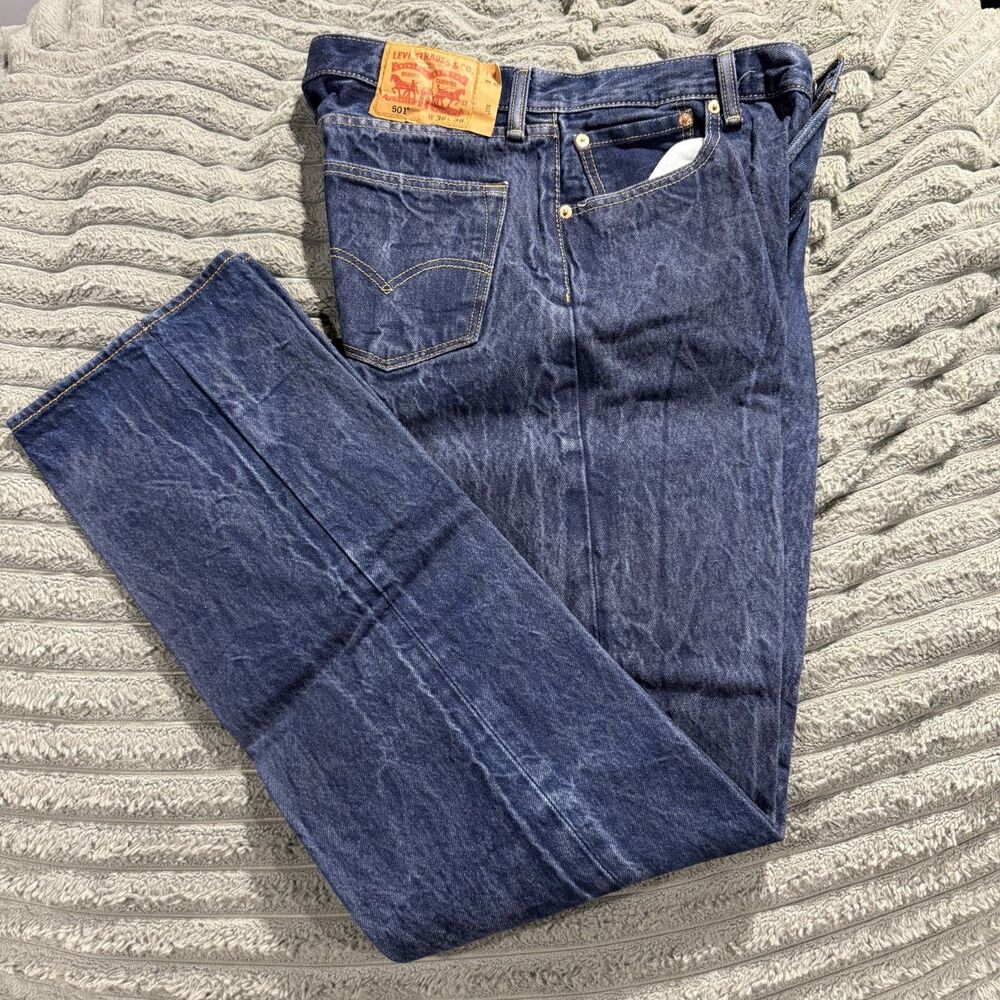 Levi's 501 Original Shrink To Fit Jeans Men 36x38 Dark Wash Button Fly Rigid
